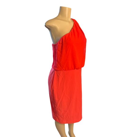 NWT Women 14 Lauren Ralph Lauren Red One Shoulder Cocktail Chiffon Jersey Dress - Picture 1 of 7
